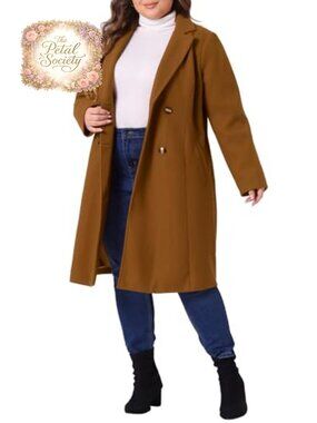 Plus Size Double Breasted Notched Lapel Long Winter Pea Coat